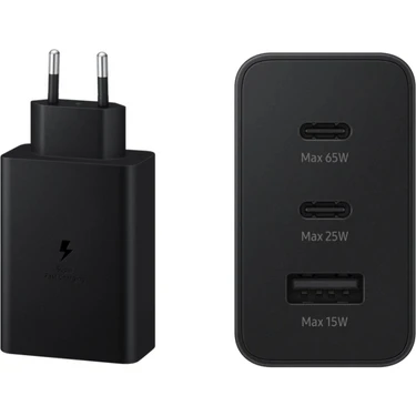 Samsung EP-T6530N Type C & Type A Hızlı Şarj Adaptörü Üçlü (65W - 25W - 15W) -