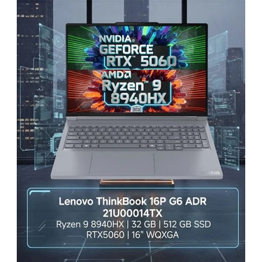 Lenovo Thinkbook 16P G6 Adr 21U00014TX Ryzen 9 8940HX 32 GB 512 GB SSD RTX5060 16"