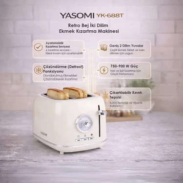 Yasomi YK-688T Retro İki Dilim Ekmek Kızartma