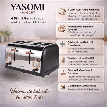 Yasomi YK-628T 4 Dilimli Geniş Yuvalı Ekmek Kızartma