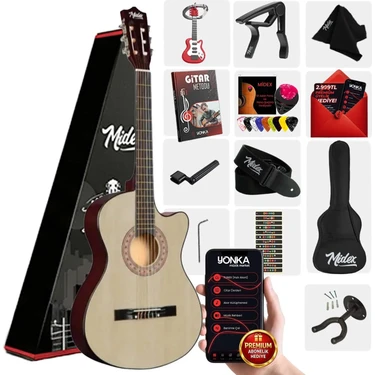 Midex CG-390NT-XBAG Klasik Gitar 4/4 Sap Ayarlı Kesik Kasa + Çanta -  Askı - Capo - Metod -