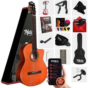 Midex CG-390M-XBAG Klasik Gitar 4/4 Sap Ayarlı Kesik Kasa (Çanta Askı Capo Metod