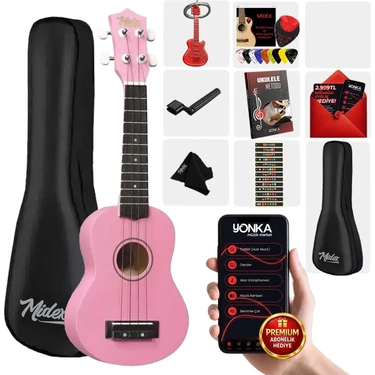 Midex UKX-901PK Pembe Soprano Ukulele (Askı Çanta Metod