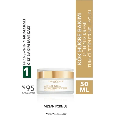 Yves Rocher Gündüz Kremi-Hyaluronik Asit & Pantenol-Yaşlanma Karşıtı Bitki Kök Hücre Bakım Anti Age