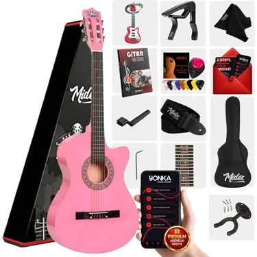 Midex CG-395PK Pembe Renk Kesik Klasik Gitar 4/4 Yetişkin Boy Sap Ayarlı Full