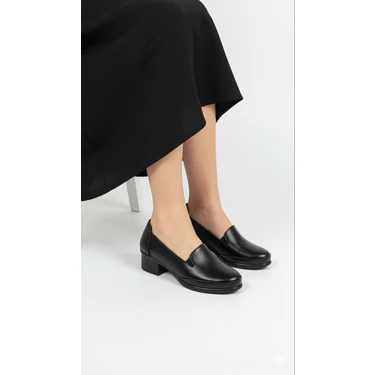 Kaof Shoes Kadın Siyah Topuklu Ayakkabı Ortopedik Klasik Ayakkabı Topuklu Anne Ayakkabısı Casual