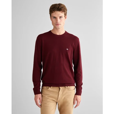 Gant Erkek Bordo Standart Fit Bisiklet Yaka Triko