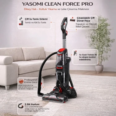 Yasomi VCW95 Clean Force Pro Dikey Halı Koltuk Yıkama ve Leke Çıkarma Makinesi ürün görseli