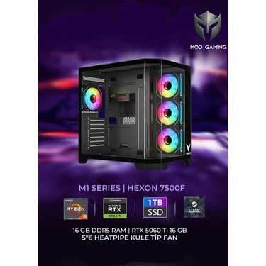 Mod Gaming Hexon Amd Ryzen 5 7500F | RTX5060 Ti 16GB | 16GB Ram | 1 Tb SSD 6000/4000 Mb/s Oyuncu