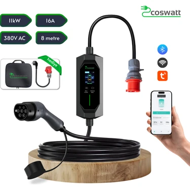Mayuk Dizayn Coswatt Elektrikli Araç Taşınabilir Şarj Cihazı 11 Kw 16A Tip-2 5X16A 8 Metre