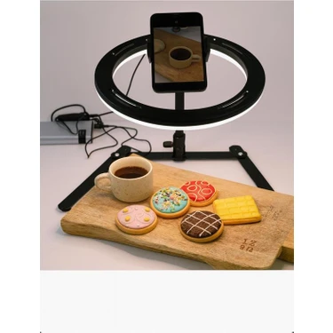CAILON Masa Üstü 10 Inç LED Ring Light Tripodlu Telefon Tutucu 3 Işık Modu USB Bluetooth