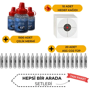 ASG 20 Co2 Tüp, 1.500 4.5mm Bbs Mermi Set Hedef Kağıdı