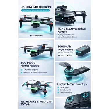 Msy Elektronik Katlanabilir 4K Kamera Drone | Wifi Fpv, 360° Takla, Işık Sensörü J18