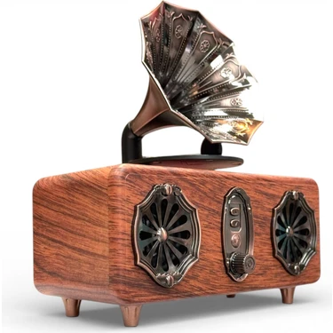 Gramafon Görünüm Ahşap Nostalji Radyo,bluetooth Özellikli, Gramafon Nostaljik