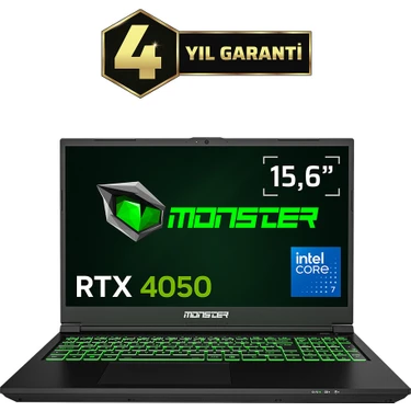 Monster Abra A5 V21.8 Intel Core 7 250H 16 GB RAM 500 GB SSD 6 GB RTX 4050 FreeDOS 15,6" 144 Hz