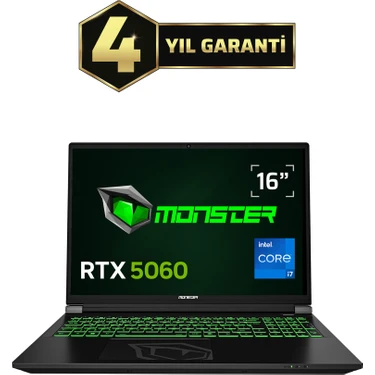 Monster Tulpar T6 V3.3.9 Intel Core i7 13700HX 64 GB RAM 1 TB SSD 8 GB RTX 5060 Windows 11 Home 16"