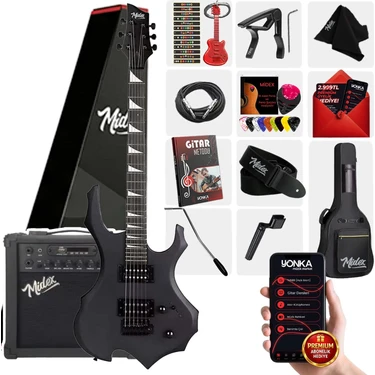 Midex Force-AMP25 Üst Seviye 25 Watt Amfili Elektro Gitar H-H Profesyonel Full Set