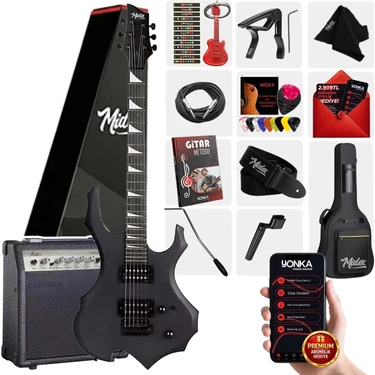 Midex FORCE-AMP30 30 Watt Amfili Elektro Gitar Profesyonel Full Set Aksesuarlı Gri
