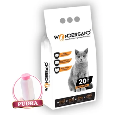 Wondersand 20 Lt Beyaz Bentonit Ince Tane Bebe Pudra Kokulu Süper Topaklanan Premium Kedi