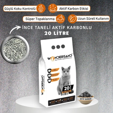 Wondersand 20 Lt Ince Tane Aktif Carbon Kokusuz Süper Topaklanan Premium Kedi