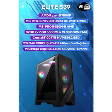 Game Garaj Elite S39 Amd Ryzen 5 7500F 32GB Ram 1tb SSD RTX5070 240MM Sıvı Soğt Freedos Oyuncu Oem
