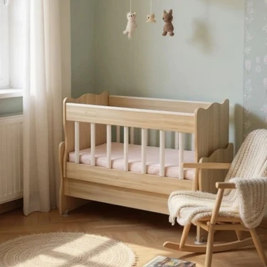 Akte Home Ahşap Sonomo Sallanır Anne Yanı Bebek Beşiği 0-3 Yaş İçin Konforlu