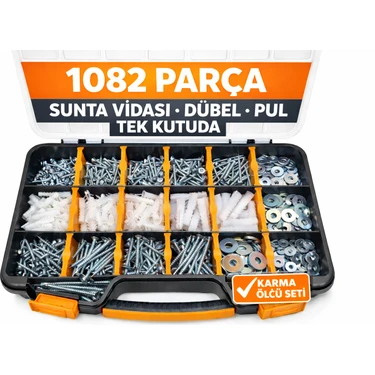 Civtex 1082 Parça Vida Dübel Pul Seti Dın 7505 Sunta Vidası Organizer Çantalı Montaj Tamir