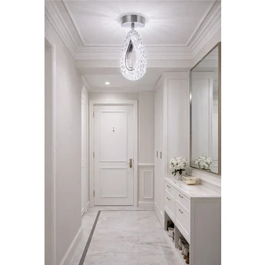 Arel Tekli Plafonyer Modern LED Avize Kristal Görünüm(Beyaz Işık)Enerji Tasarruflu Antre Cafe