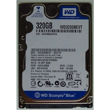 western Digital WD3200BEVT-00A0RT0 Western Digital 320GB Fiyatı