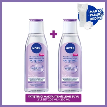 Nivea Yatıştırıcı Micellar Makyaj Temizleme Suyu 200ML, Yüz Göz Dudak, Hassas Cilt, Pamuk Hediye,