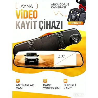 Conio 10 Inç Ayna Araç Kamerası Dash Cam | Çift Kameralı Ultra Hd, Antiparlak Cam, Park