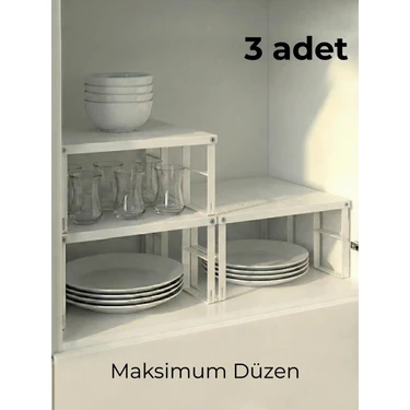3 Adet Dolap Içi Düzenleyici Raf Tabak Bardak Rafı Metal Kaliteli