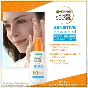 Garnier Ambre Solaire Hipoalerjenik Çocuk Güneş Koruyucu Sprey SPF50+ Hassas Ciltler İçin 150