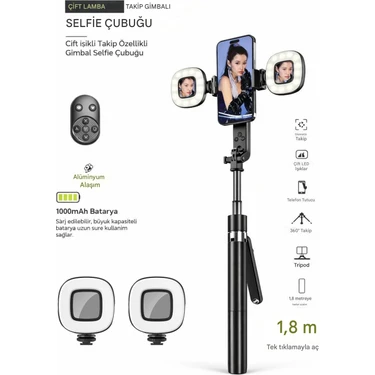 Matechno 1.8mt Çift Işıklı Akıllı Hareket Takipli Tripod Kumandalı Selfie Aydınlatma Tripod Telefon