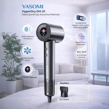 Yasomi Dh-21 Hyperdry Dijital Iyonik Saç Kurutma Makinesi – 110.000 Rpm, Isı