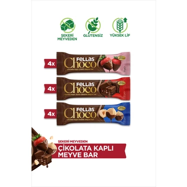 Fellas Choco - Çikolata Kaplı Meyve Bar (35 g) - Karma Kutu (3 x 4) 12