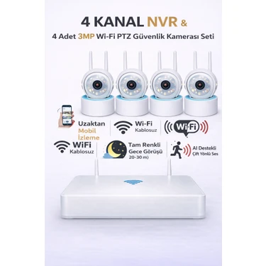 Onmi DS440 4 Kanal Nvr + 3mp 4 Kamera Full Color Mik. Ptz Fiyatı