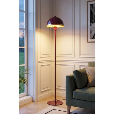 Marrien Luna Golden Tek Ayaklı Bordo Metal Modern Lambader  Oturma Odası & Yatak Odası & Salon