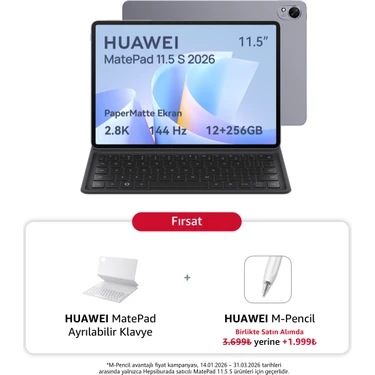 Huawei Yeni (2026) MatePad 11.5S Ultra Net PaperMatte Ekran 12GB 256GB Uzay Grisi + Ayrılabilir