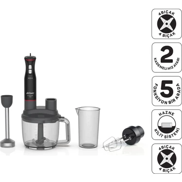 Arzum AR1204 Starchef Pro 1800W 4 Bıçaklı 1.5 L Hazneli 2 Kademeli Multi Blender Seti,
