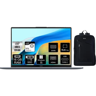 Huawei Matebook D16 Intel Core I5 13420H 16GB 1TB SSD Windows 11 Pro 16" Taşınabilir Bilgisayar +