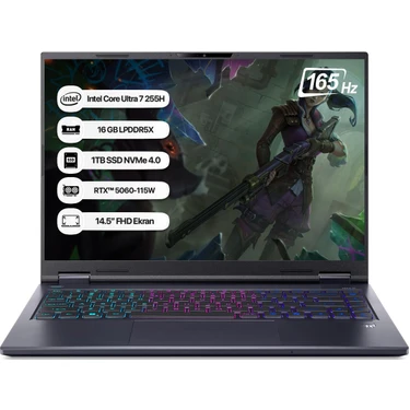 Acer Predator Intel Core U7 NH.QV0EY.001 255H 16GB 1tb SSD RTX5060-8GB 14.5" Wqxga 165Hz Dos