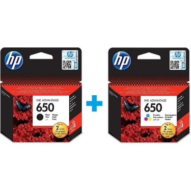 HP 650 Siyah-Renkli Kartuş Seti Mavi Renk Standart Kapasite Yüksek Baskı Kalitesi Uyumlu Modellerle