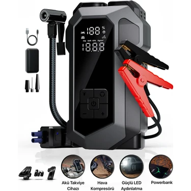 Metontech 4 In 1 Şarjlı Akü Takviye Cihazı | 16.000 Mah | Akım Koruma | Güçlü Seri | Lastik