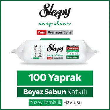 Sleepy Easy Clean Premium Beyaz Sabun Katkılı Yüzey Temizlik Havlusu Mendili 100