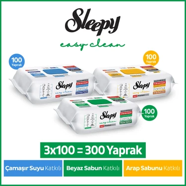 Sleepy Easy Clean Premium Beyaz Sabun+Çamaşır Suyu+Arap Sabunu Katkılı Yüzey Temizlik Havlusu