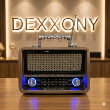 Dexxony Elektrikli ve Şarjlı Nostaljik Bluetooth Radyo USB SD MP3 Çalar Büyük Salon Tipi Bronz