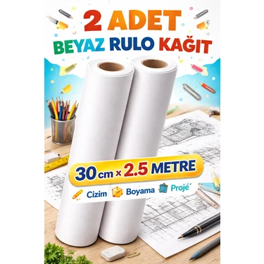 Haydi Dekor 2 Adet Beyaz Rulo Kağıt 30 cm x 2.5 Metre – Çok Amaçlı Çizim, Eskiz ve Proje Kağıdı |