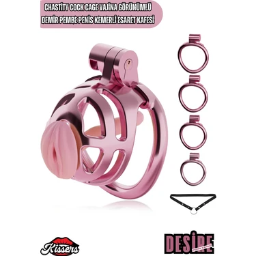 Kissers Chastity Cock Cage Görünümlü Pembe Penis Kemerli Esaret Penis