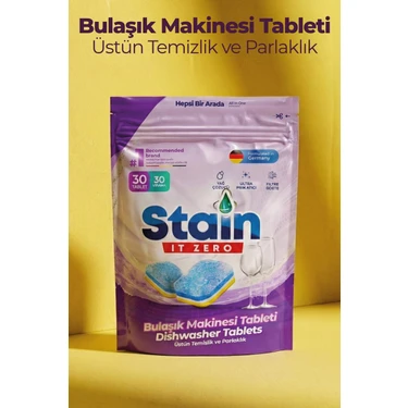 Stain İt Zero Hepsi Bir Arada Bulaşık Makinesi Tableti & Güçlü Temizlik Üstün Parlaklık- 30